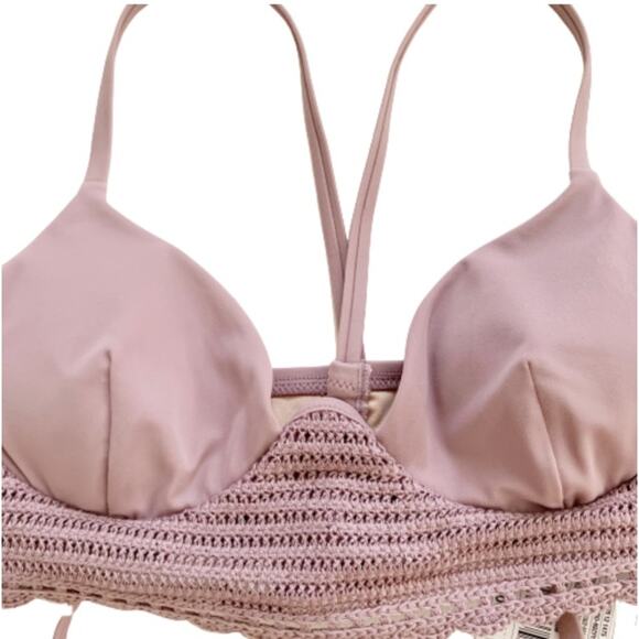 Shade & Shore Bikini Top Lavender Crochet Detail Tie Back Swimsuit Top Size 34B - Picture 9 of 12